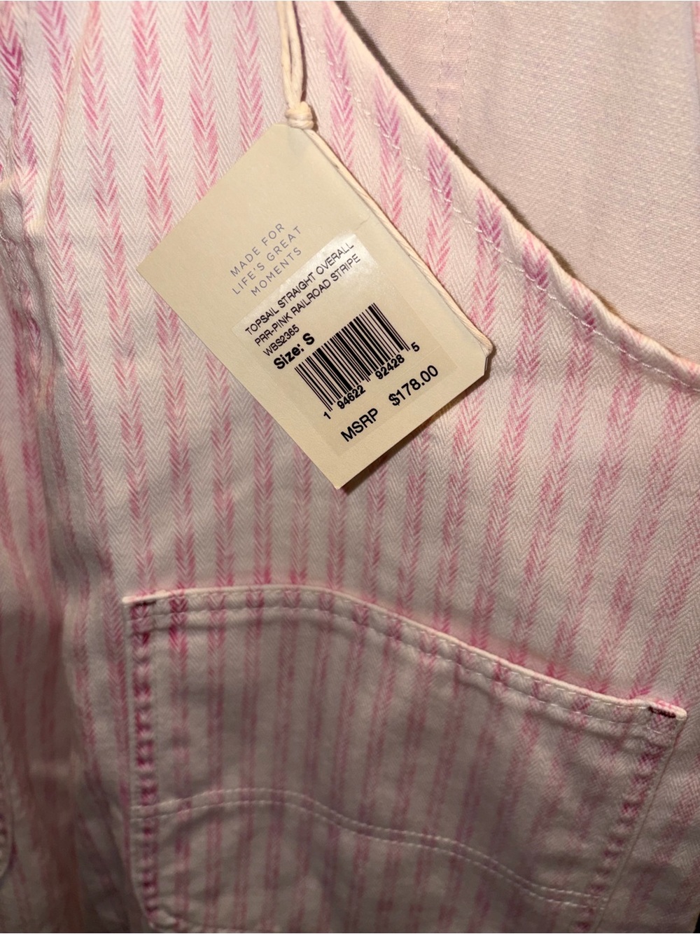 Faherty Topsail pink railroad stripe overalls - Picture 4 of 7